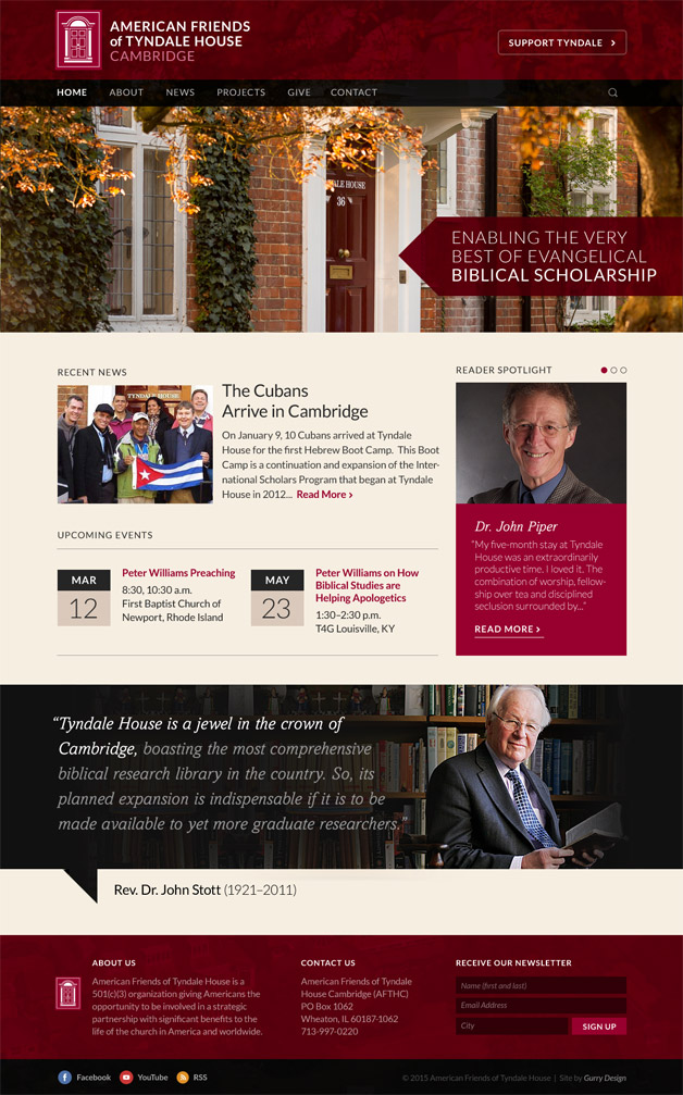 A screenshot of the new website for American Friends of Tyndale House