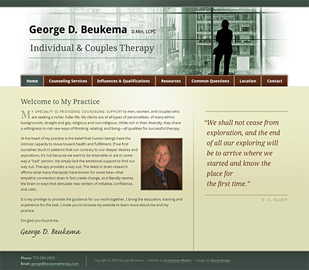 A screenshot of the George Beukema Therapy homepage