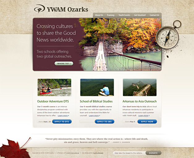 A screenshot of the YWAM Ozarks homepage