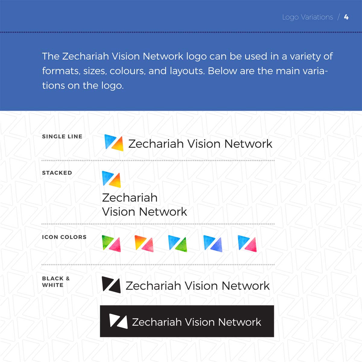 A screenshot of the Zechariah Vision Network brand guidelines